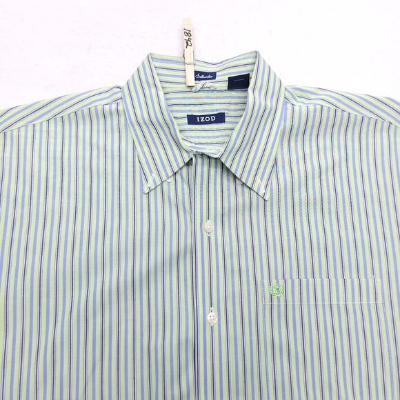 IZOD Casual Short Sleeve Button Up Shirt Adult Mens Size Large L Green Blue - Picture 1 of 11